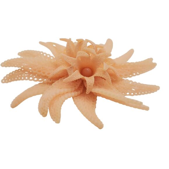 Pale Peach Celluloid Flower Brooch Huge 4" Early Plastic Pin Acrylic Corsage - Picture 3 of 9